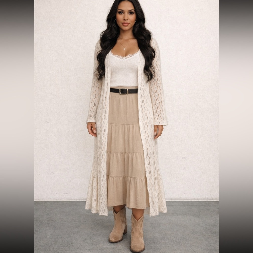 Vintage White Stag Cream Colored sleeve long cover up boho western coastal cowgi